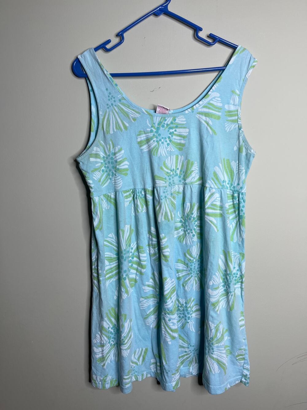 Icantoo Blue Floral Sleeveless Beach Summer Tropical Casual Mini Dress Large
